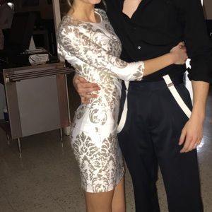 White and gold formal dress with gold heels